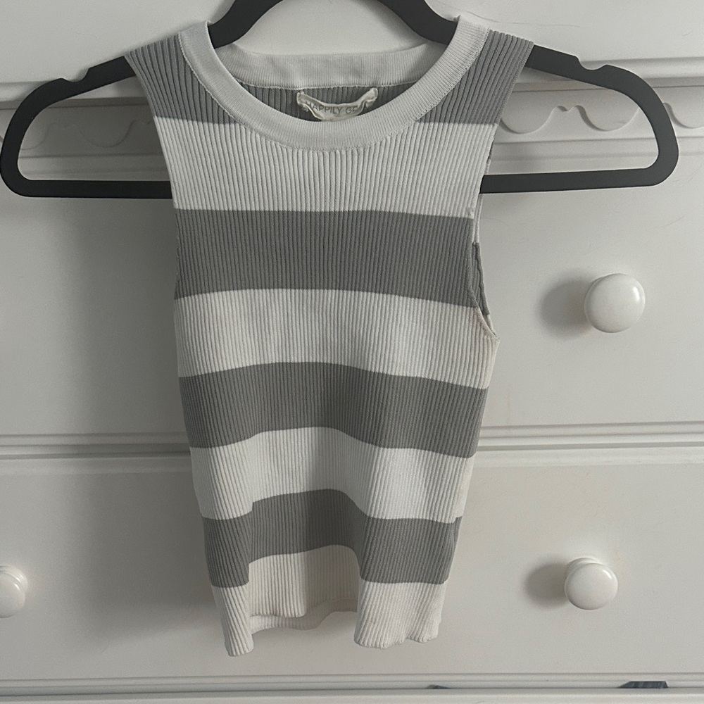 Striped Gray and White Sleeveless Top